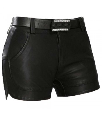 Women Genuine Leather Black Short Ladies New Short Pant